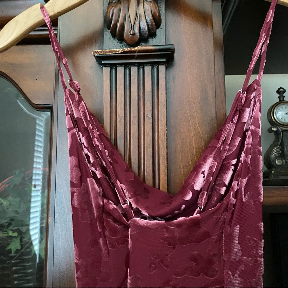 Floral Velvet Burnout Pink Purple Slip Dress sz M Cowl Neck Devore Mini Party - Picture 6 of 7